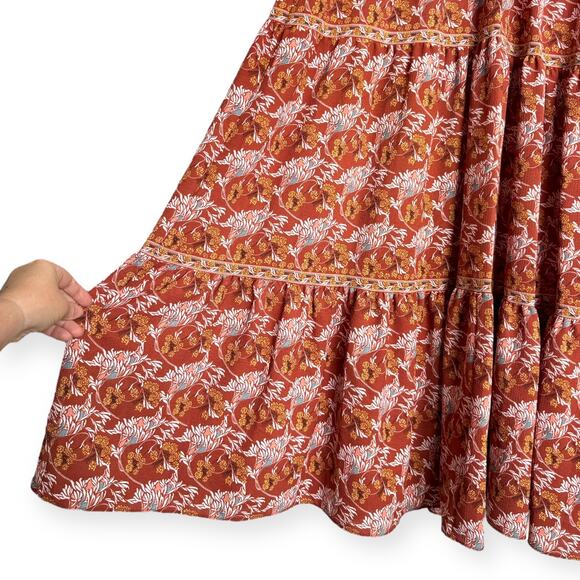 Max Studio Burnt Orange Floral Ruffled Tiered Smocked Maxi Dress Women's Size XL - Picture 9 of 11